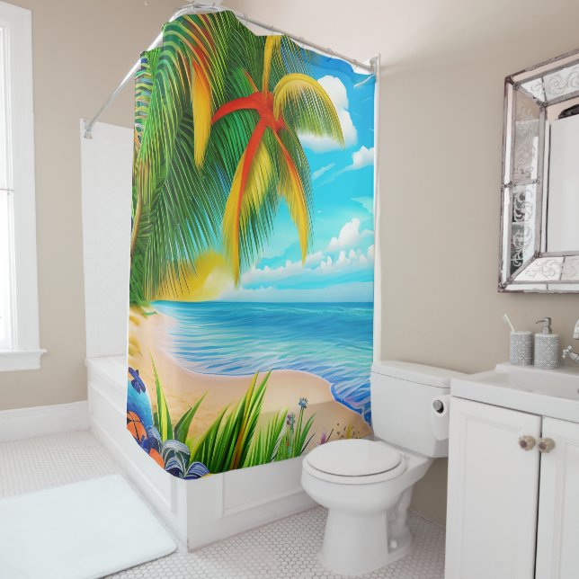 Tropical Beach Palm Tree Szene Duschvorhang (Beispiel)