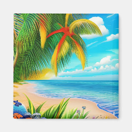 Tropical Beach Palm Tree Szene Magnet