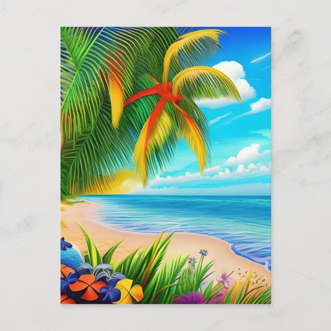 Tropical Beach Palm Tree Szene Postkarte (Vorderseite)