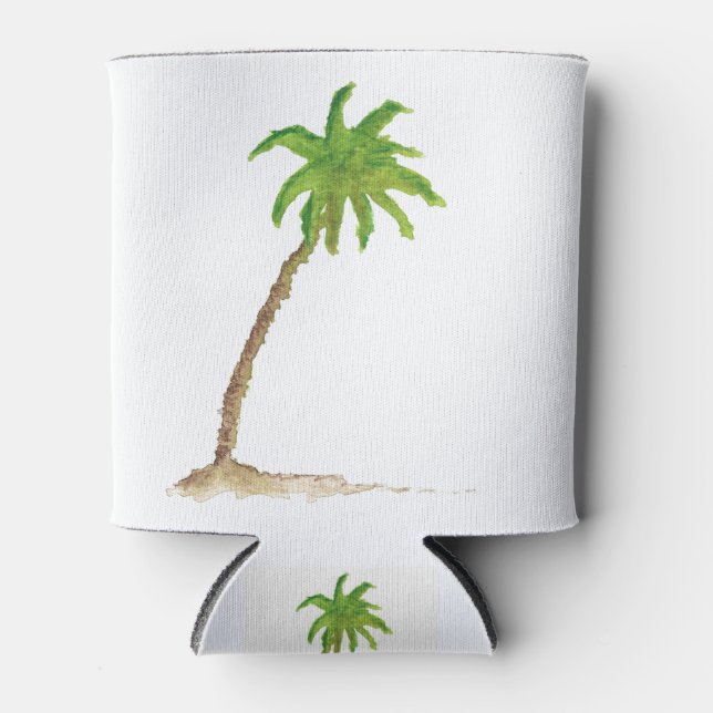 Tropical Beach Palm Tree Wasserfarbe Dosenkühler (Vorderseite)