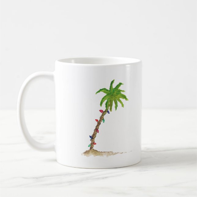 Tropical Beach Palm Tree Wasserfarben Weihnachten Kaffeetasse (Links)