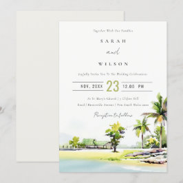 Tropical Beach Palm Tree Wasserfarbenhochzeit einl Dankeskarte