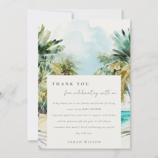 Tropical Beach Palm Trees Baby Dusche Vielen Dank Einladung (Vorderseite)