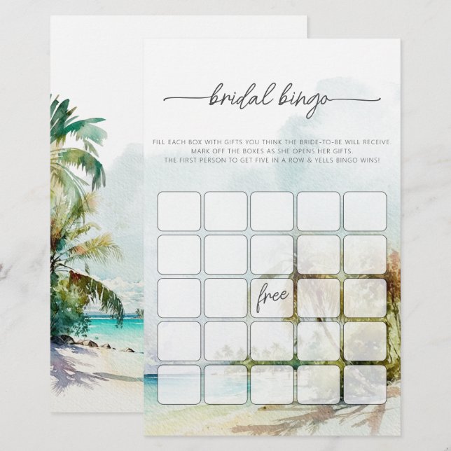 Tropical Beach Palm Trees Bridal Bingo Spiel (Vorne/Hinten)