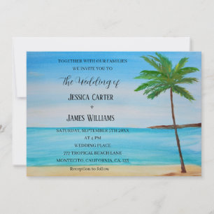 Tropical Beach Palm Trees Hochzeit in Urlaubsort Einladung