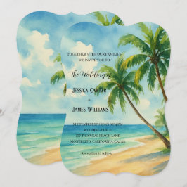 Tropical Beach Palm Trees Hochzeit in Urlaubsort Einladung
