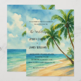 Tropical Beach Palm Trees Hochzeit in Urlaubsort Einladung