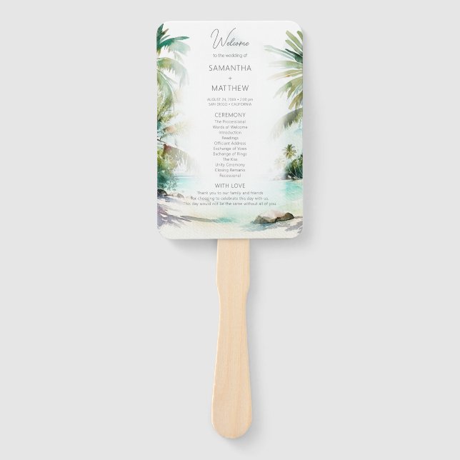 Tropical Beach Palm Trees Hochzeitsprogramm Hand F Fächer (Vorderseite)