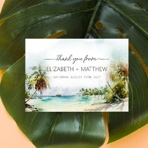 Tropical Beach Palm Trees Mariage Carte de remerci