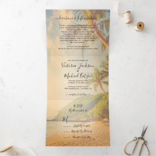Tropical Beach Palm Trees Mariage Tri-fold