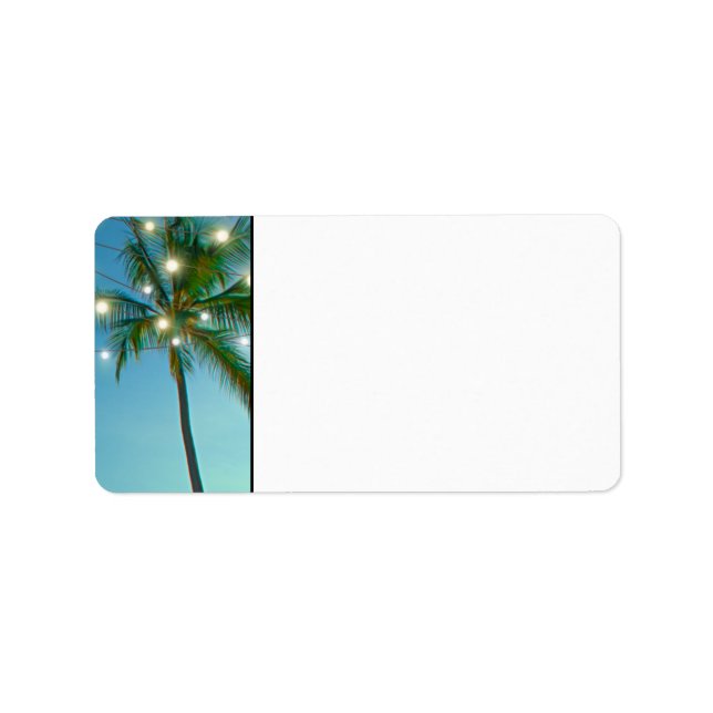 Tropical Beach Palm Trees mit String Lights Blank Adressaufkleber (Vorne)