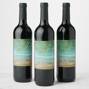 Tropical Beach Palm Trees Personalisiert Weinetikett