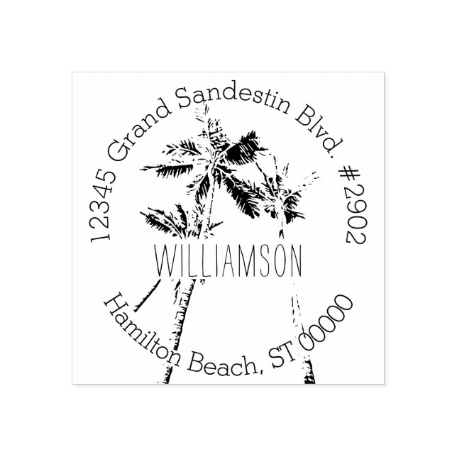 Tropical Beach Palm Trees Rücksendeadresse Gummistempel (Prägung)