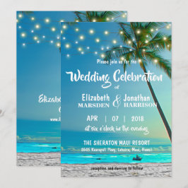 Tropical Beach Palm Trees String Lights Modern Einladung