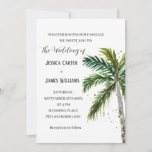 Tropical Beach Palm Trees Wasserfarbenhochzeit Einladung