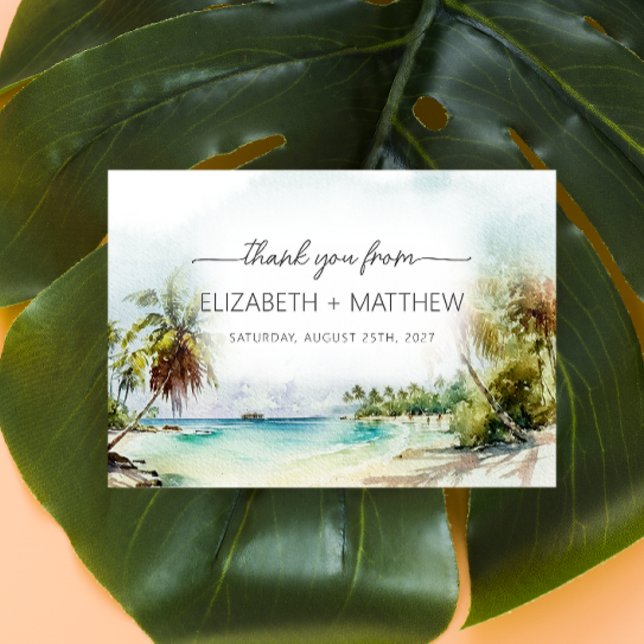 Tropical Beach Palm Trees Wedding Danke Karte (Von Creator hochgeladen)
