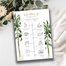 Tropical Beach Palm Trees Wedding Timeline Program Dankeskarte