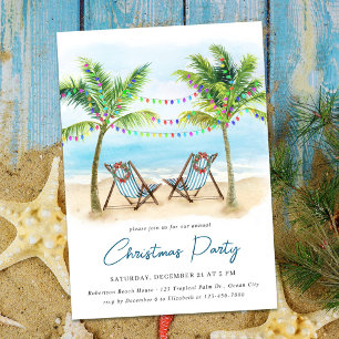 Tropical Beach Palm Trees Weihnachts-Party Einladung