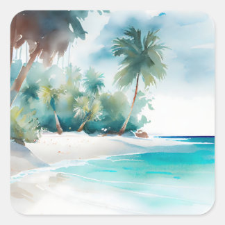 Tropical Beach Palm Treppers Quadratischer Aufkleber