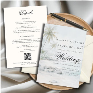 Tropical Beach Palm Watercolor Wedding Invitation