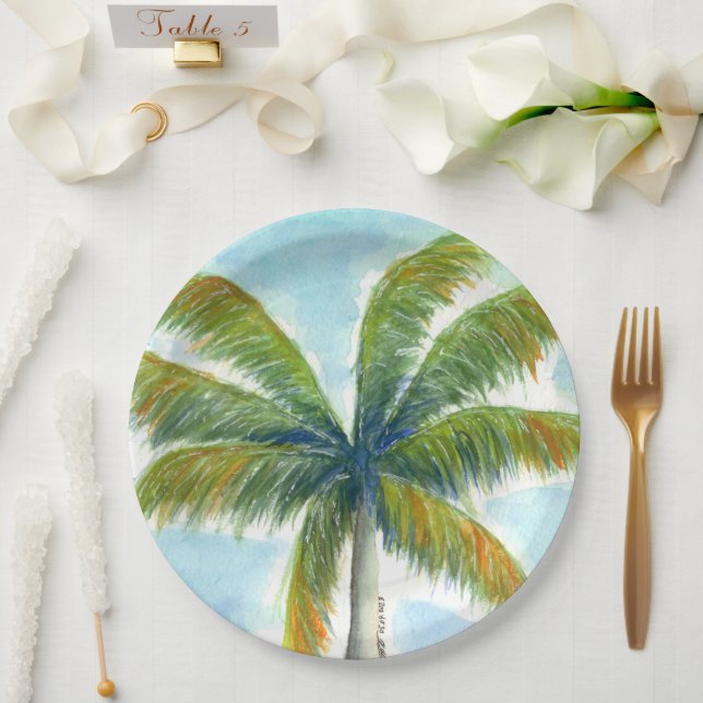 Tropical Beach Palme an einem sonnigen Tag Pappteller (Hochzeit)