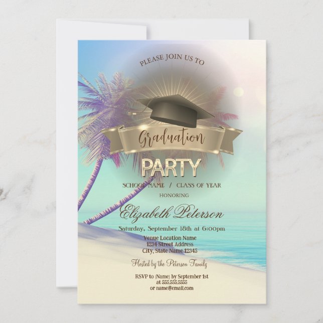 Tropical Beach Palms Abschluss Einladung (Vorderseite)