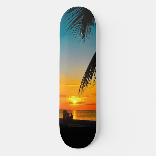Tropical Beach Palms farbenfrohe SUNSET Skateboard (Vorderseite)