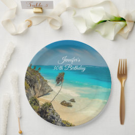 Tropical Beach Paradies mit Palmen Bäumen Geburtst Pappteller