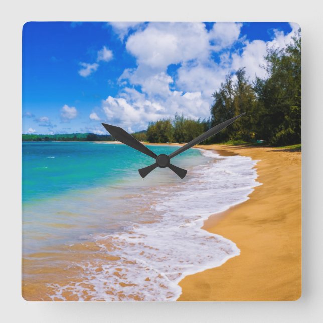 Tropical beach paradise, Hawaii Quadratische Wanduhr (Vorderseite)