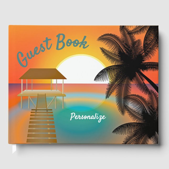 Tropical Beach Paradise Palm Tree Sunset Gästebuch (Vorderseite)