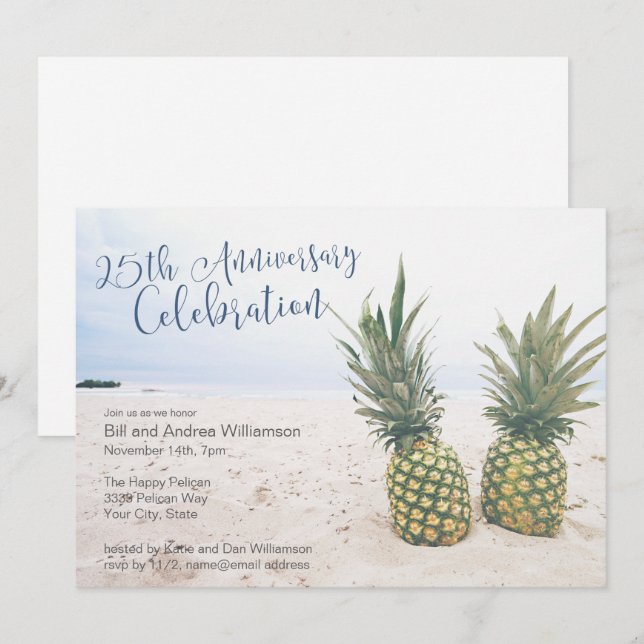 Tropical Beach Party zum 25-jährigen Jubiläum Einladung (Vorne/Hinten)