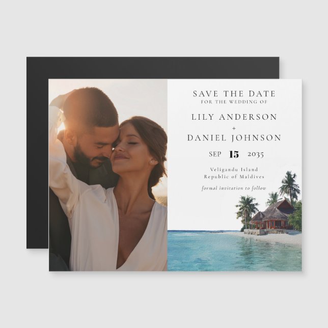 Tropical Beach Photo Wedding Save The Date Magneteinladung (Vorne/Hinten)