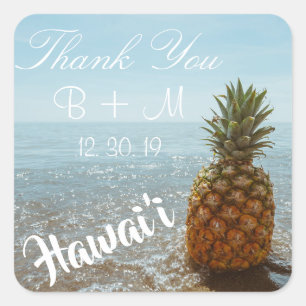 Tropical Beach Pineapse Gastgeschenk Hochzeit Quadratischer Aufkleber