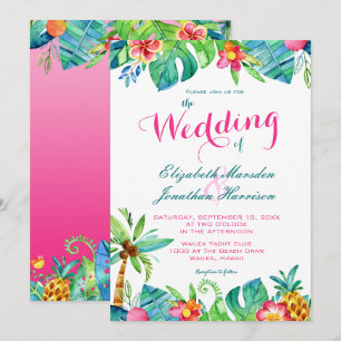 Tropical Beach Pink Aquamarine Floral Ombre Hochze Einladung