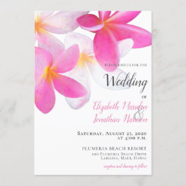 Tropical Beach Pink Plumeria Floral Hawaii Wedding Einladung