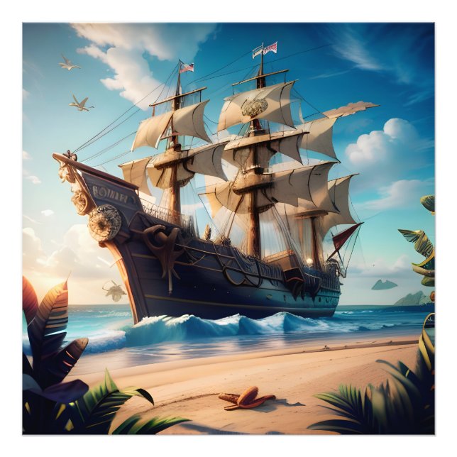 Tropical Beach Pirate Ship Fotodruck (Vorne)