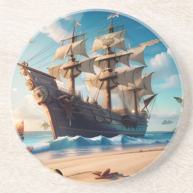 Tropical Beach Pirate Ship Getränkeuntersetzer (Vorne)