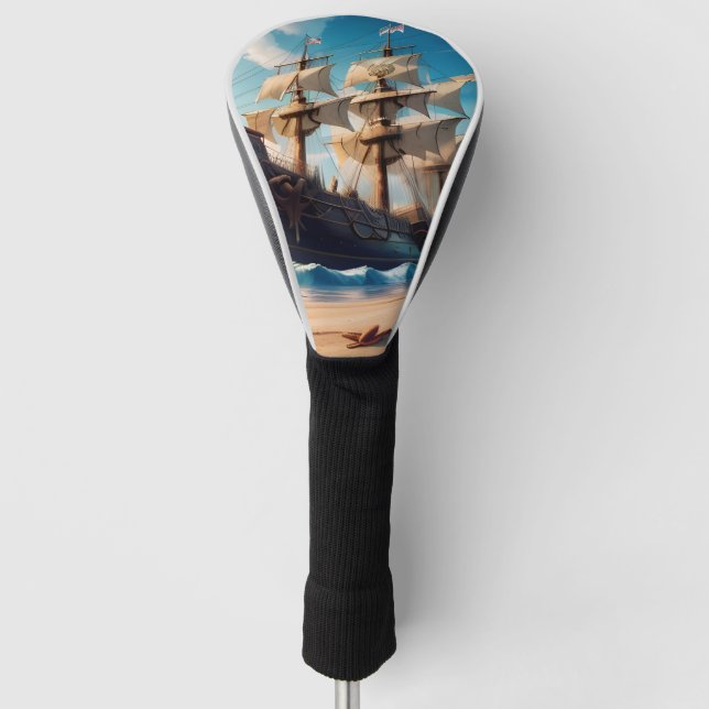 Tropical Beach Pirate Ship Golf Headcover (Vorderseite)