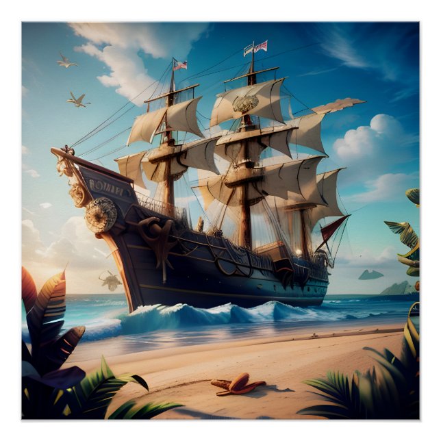 Tropical Beach Pirate Ship Poster (Vorderseite)