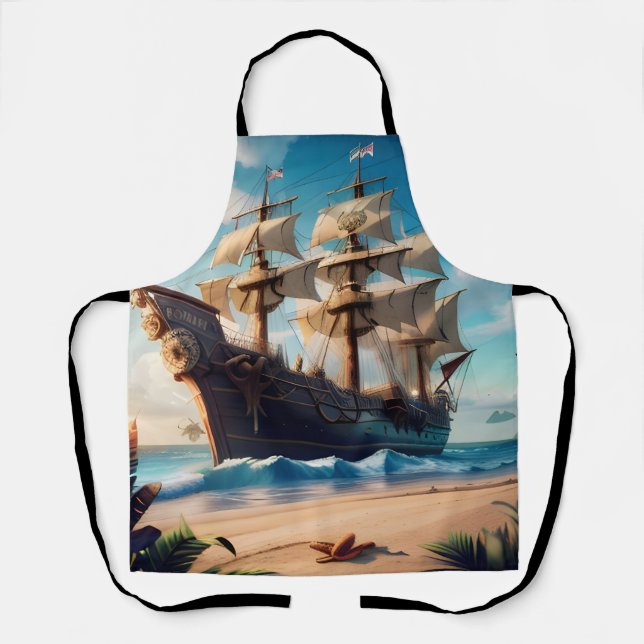 Tropical Beach Pirate Ship Schürze (Vorderseite)