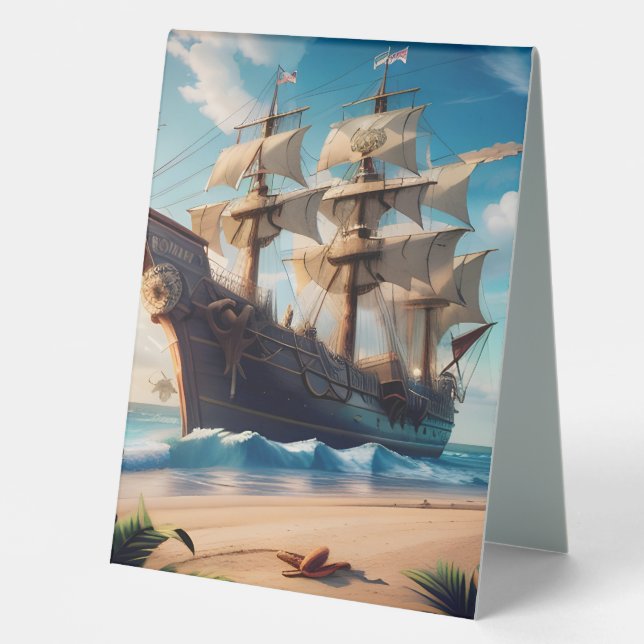 Tropical Beach Pirate Ship Tischaufsteller (Vorderseite)