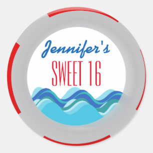 Tropical Beach Pool Party Sweet 16 Runder Aufkleber