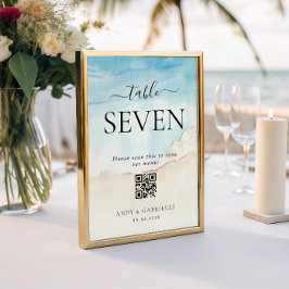Tropical Beach QR Code Wedding Menu Tischnummer