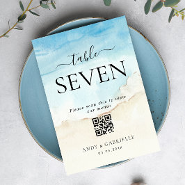 Tropical Beach QR Code Wedding Menu Tischnummer