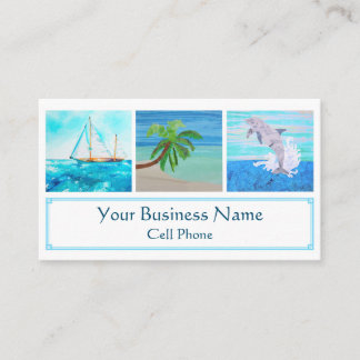 Tropical Beach Sailboat Palm Tree Dolphin Ozean Visitenkarte