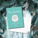 Tropical Beach Sand Dollar Aquamarine Weihnachten<br><div class="desc">Tropical Beach Weihnachten aquamarin grüne Postkarte,  mit einem Sand-Dollar-und weiße Typografie-Design,  Mit anpassbaren Buchstaben,  können Sie Ihre eigenen Informationen hinzufügen. Ideal,  um den Lieben in dieser Ferienzeit gute Wünsche zu schicken.</div>
