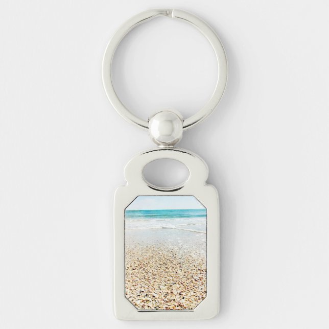Tropical Beach Sand Ocean Waves Muscheln Florida Schlüsselanhänger (Vorderseite)