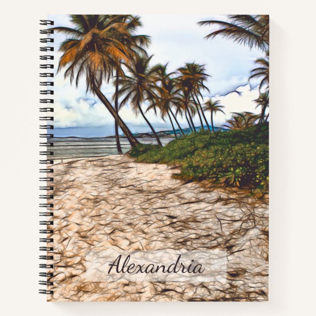 Tropical Beach Sand Palmen personalisieren Notizbuch (Vorderseite)