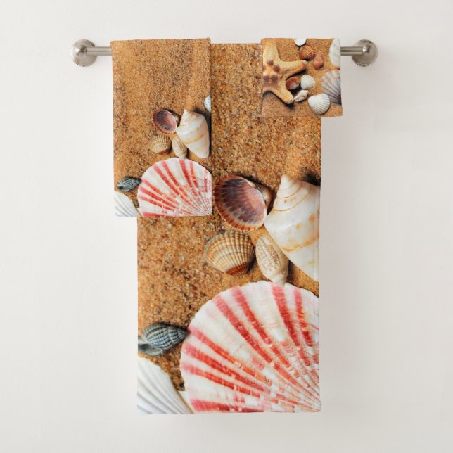 Tropical Beach Sand Seashells Custom Bath Handtuch Badhandtuch Set (Insitu)