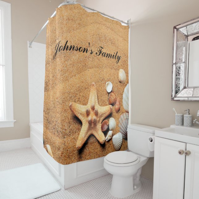 Tropical Beach Sand Seashells Custom Duschvorhang (Beispiel)